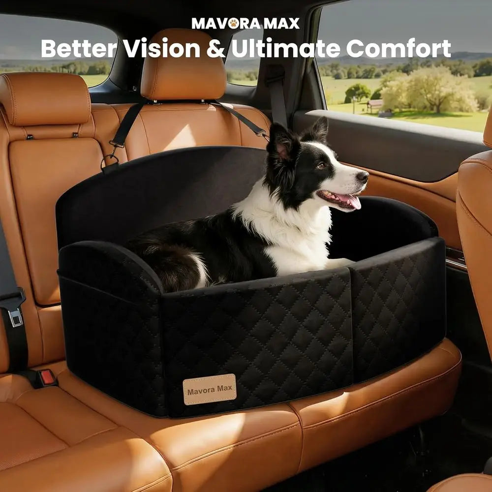 Premium Cushioned Dog Car Seat for Medium/Large Dogs up to 55 lbs or 2 Small Dogs with Removable Cover and 2 Safety Leashes