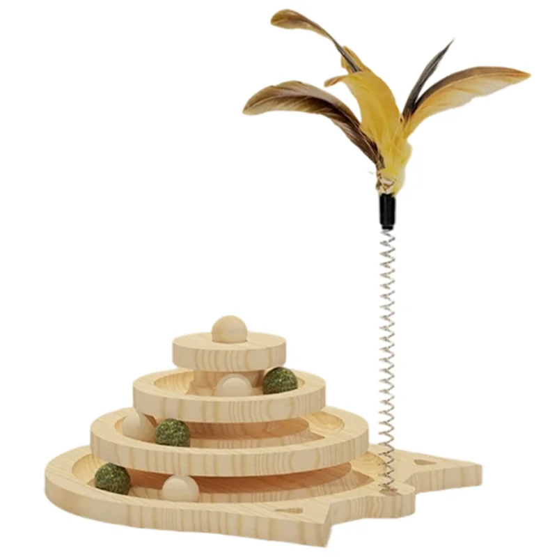 【FAVORITE!】Wooden 2/3 Levels Pet Cat Tower Tracks Disc Cat Intelligence Amusement Two Level Turntable