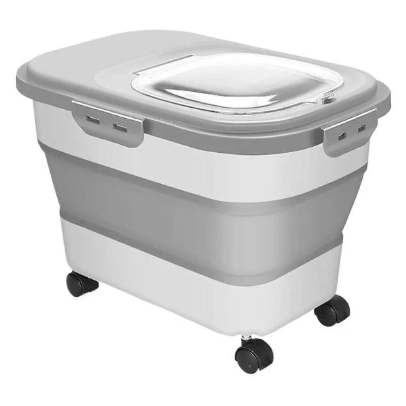 Large Dog Food Container Foldable Puppy Dog Food Storage Bucket Wheel Dogs Treats Storage Pets Animal Stackable Dry Food Boxes