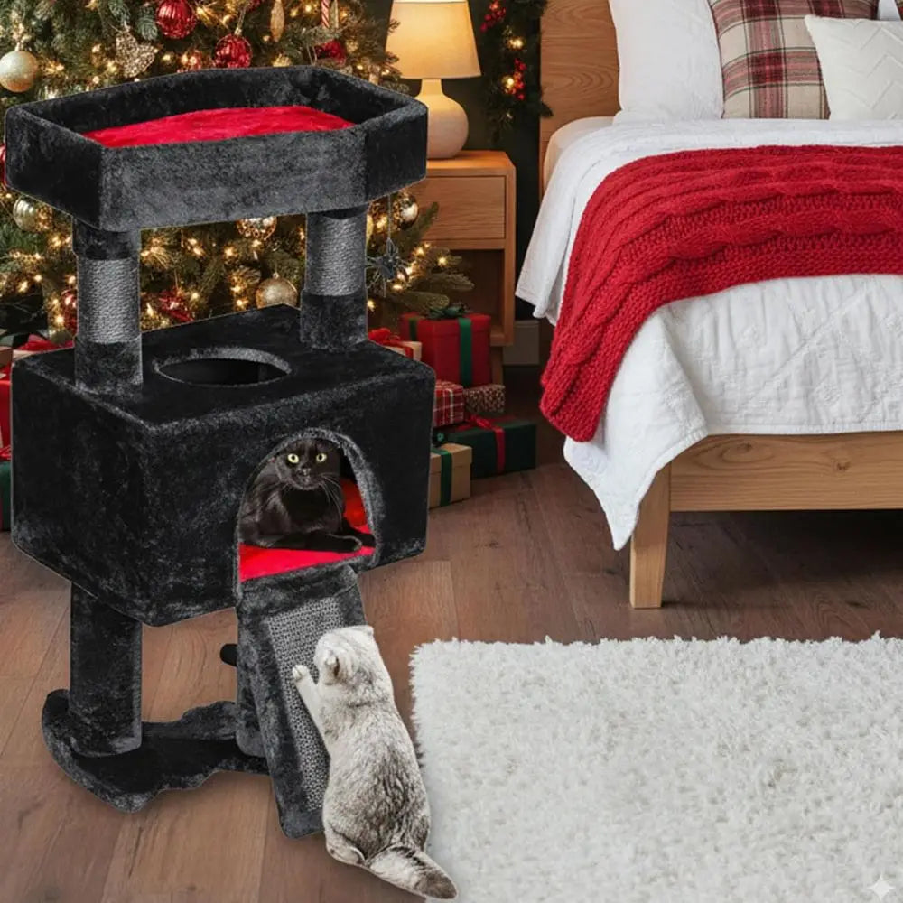 BEWISHOME Cat Tree Tower for Indoor Gothic Cat Trees with Coffin Bed, Cat Condo Cat House with Scratching Posts, Cat Shelves wit