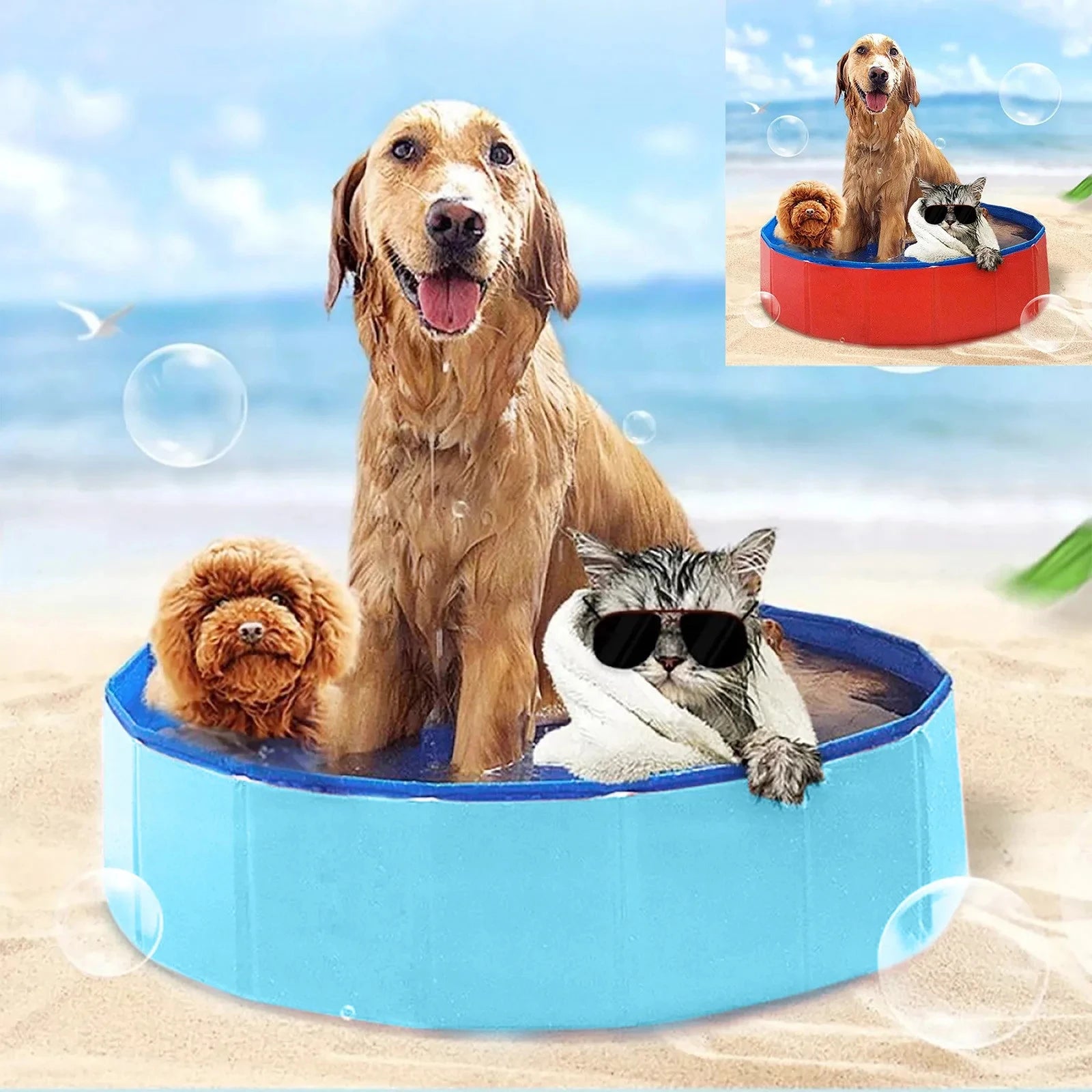 Summer Foldable Pet Swimming Pool Dog Bathtub Cold Mat 49x10cm Cleaning Water Basin Pet Supplies