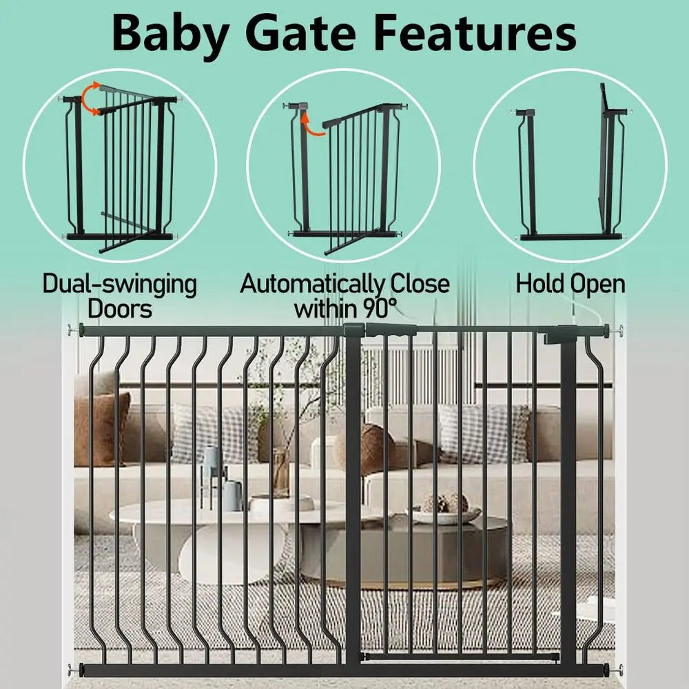 Black 40.55" Extra Tall Wide 29.92-62.60" Baby Gate Prure Mounted Walk Through Child Kids Saety Toddler Tension Pet Dog Gates wi