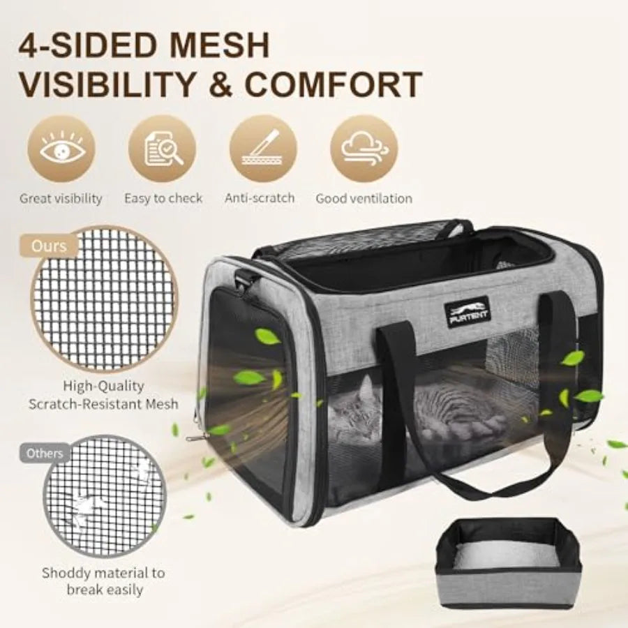 TSA Approved Soft-Sided Foldable Pet Carrier for Small Cats and Puppies Fits Pets Up to 15 lbs Durable Portable Travel Bag with