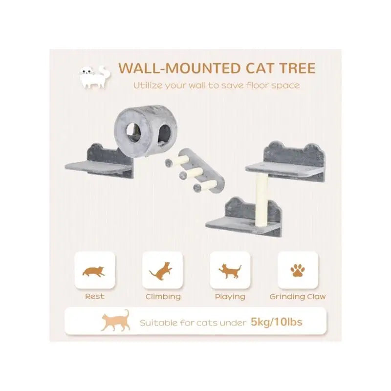 Cat Wall Shelves Cat Trees Climbing Tower for Cats - Space-Saving Vertical Furniture for Indoor Cats, Easy to Install and