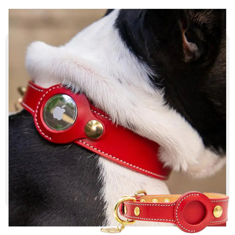 Genuine Leather Airtags Collar For Dog