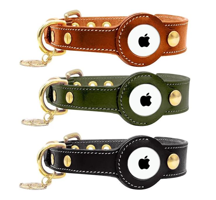 Genuine Leather Airtags Collar For Dog