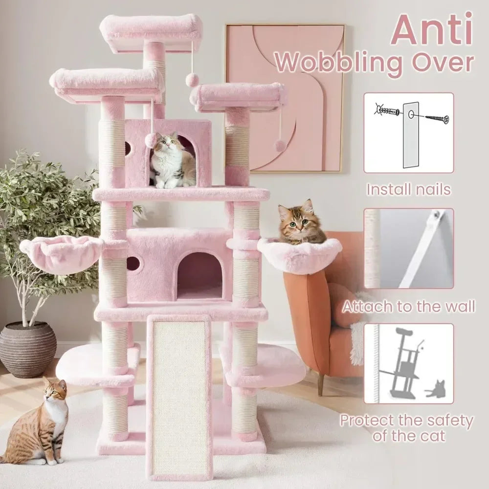 Hot salesSHA CERLIN 68 Inches Multi-Level Large Cat Tree for Large Kitties/Big Cat Tower with Condo/Cozy Plush ‌Pussycat Perches