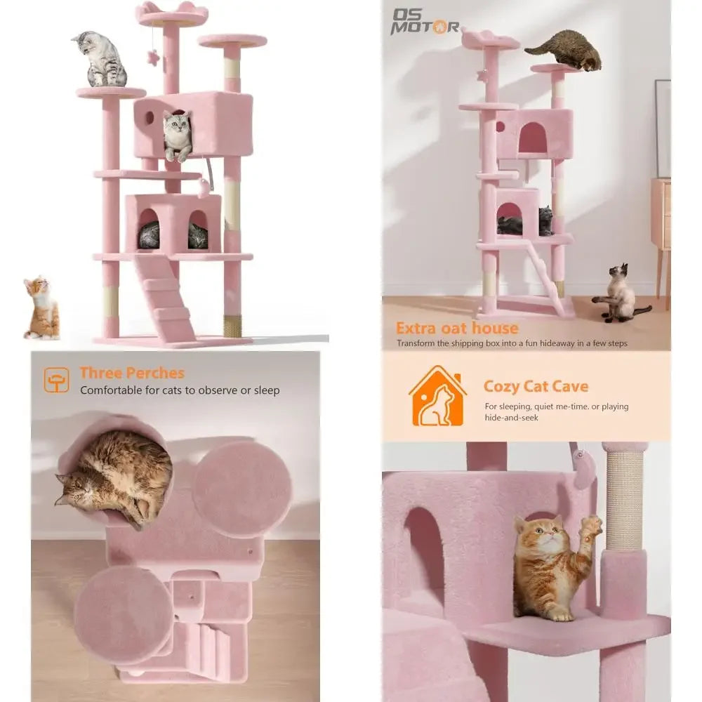 Large Indoor Cat Tree Tower for Adult Cats - Modern Multi-Level Plush Condo, Ideal for Cats Up to 20 lbs, Cute Tall Design