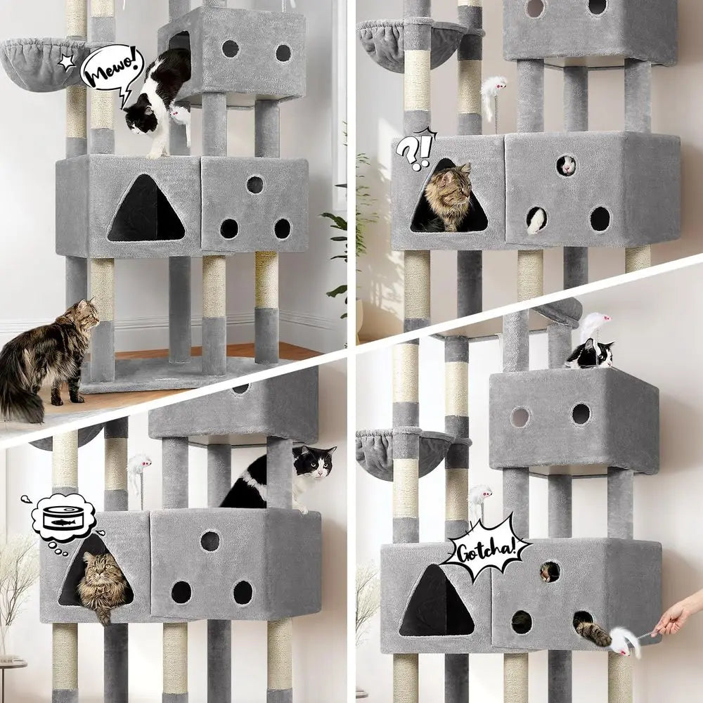 XXL 81 Cat Tower, Heavy-Duty Scratching Post for Large Cats, 3 Condos, 8 Posts, Light Grey