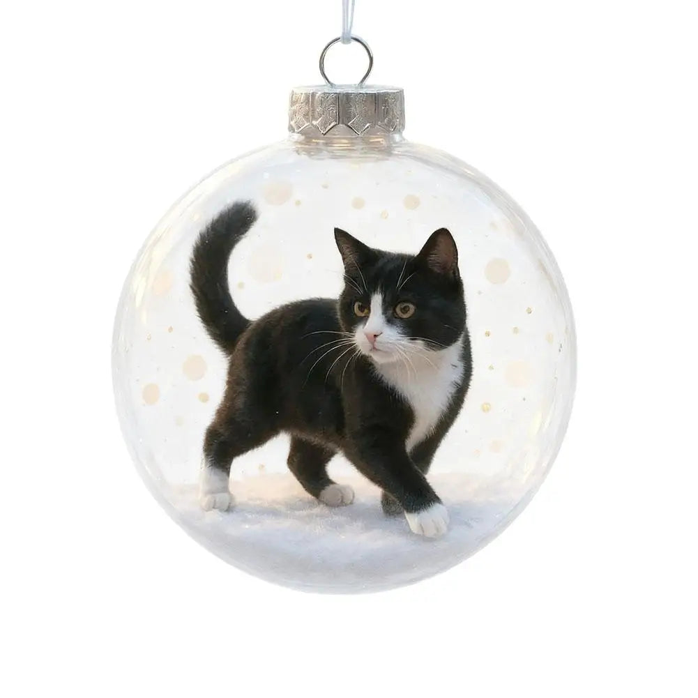 Glass Cat Christmas Transparent Acrylic Ball Cat Pattern Creative Christmas Tree Decoration Hanging Pendant For Home
