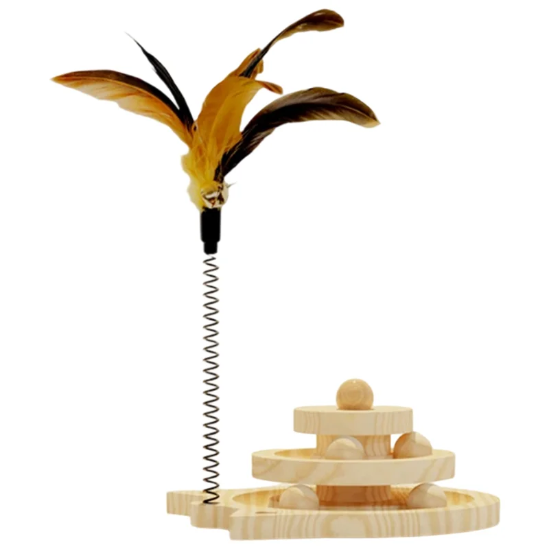 【FAVORITE!】Wooden 2/3 Levels Pet Cat Tower Tracks Disc Cat Intelligence Amusement Two Level Turntable