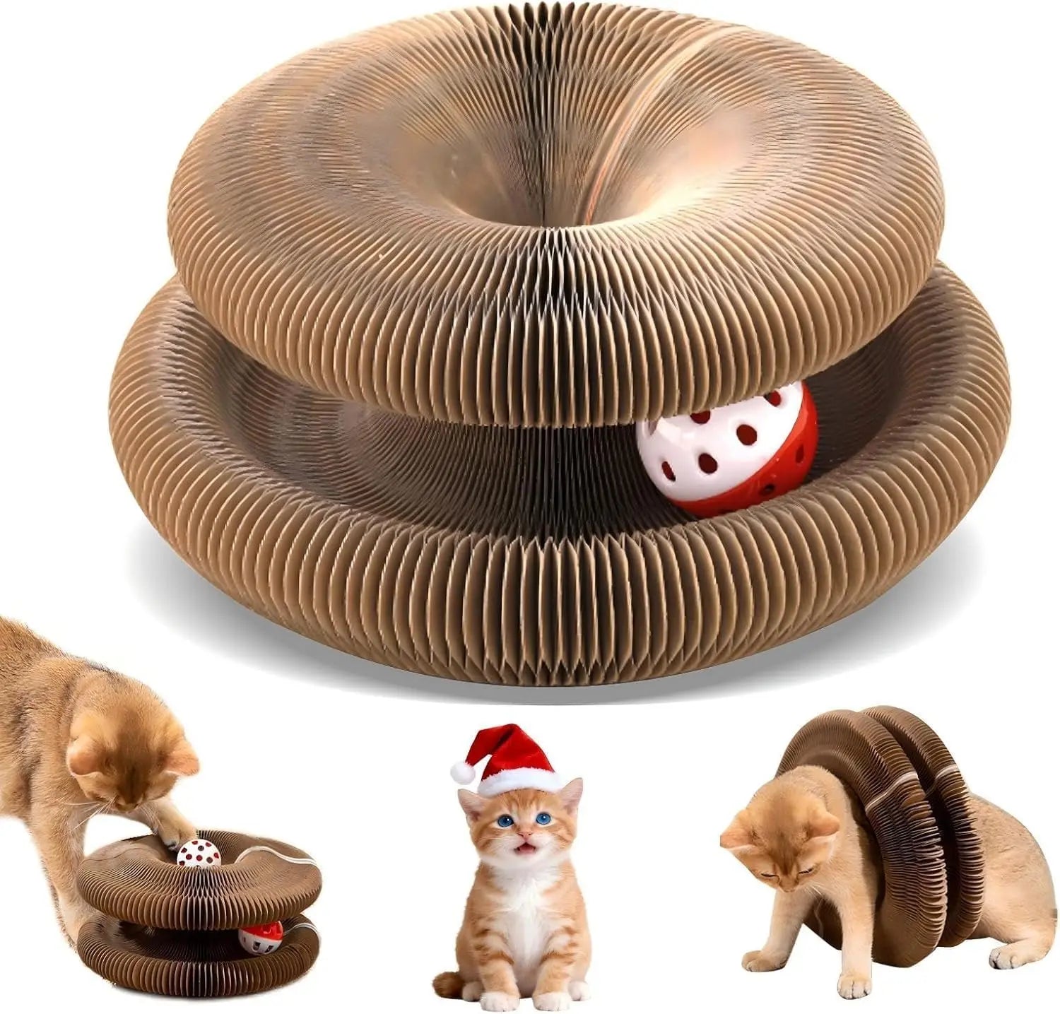Foldable Cat Scratching Board with Balls and Bells, Interactive Toy for Indoor Cats Exercise and Anxiety Relief