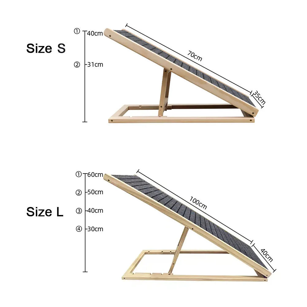 Height Adjustable Wooden Pet Ramp Foldable Dog Stairs Ladder Non Slip Surface Safety Steps for Small Old Dogs Cats High Bed