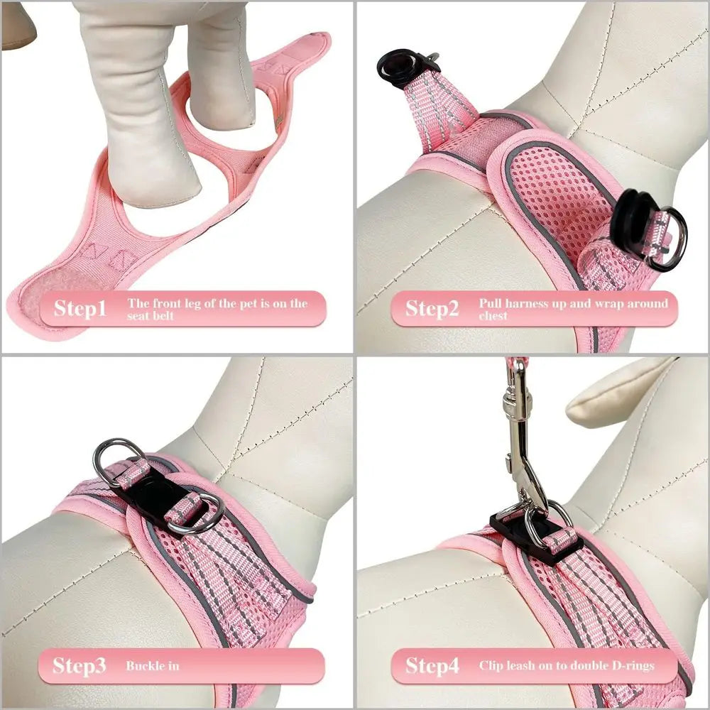 Dog Harnand Leash Set, No Pull Sot Mesh Pet Harn, Relective Adjustable Puppy Vest or Small Medium Large Dogs, Cats (Pink, X-Smal