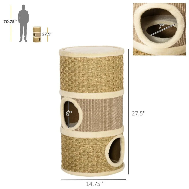 3-story cat apartment with sisal scratch pad bucket shaped cat house indoor cat multi-layer kitten tree cat play furniture