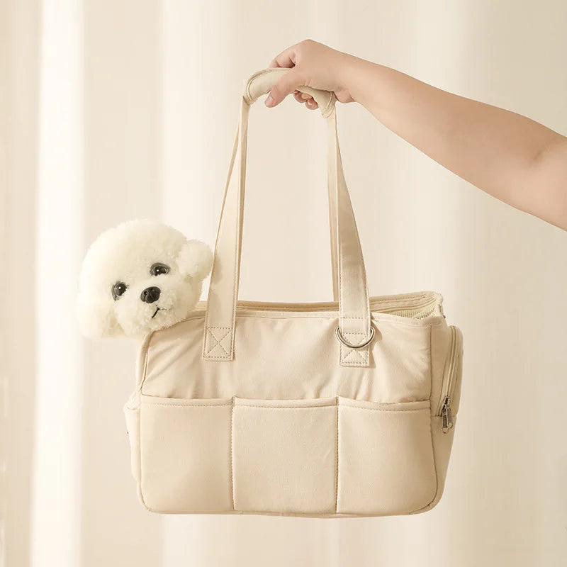Korean Style Pet Carrier Bag, Portable Cat & Dog Shoulder Bag, Foldable Travel Puppy Tote with Breathable Mesh For Small Animals
