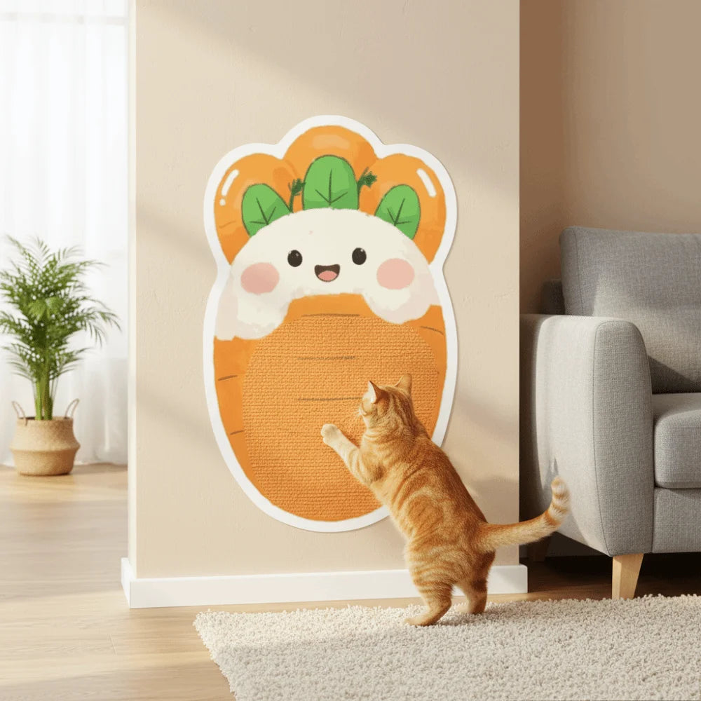 Self-adhesive Cat Scratching Mat Cartoon Pattern Non Shedding Cat Scratching Board Carrot Shape Wear-resistant