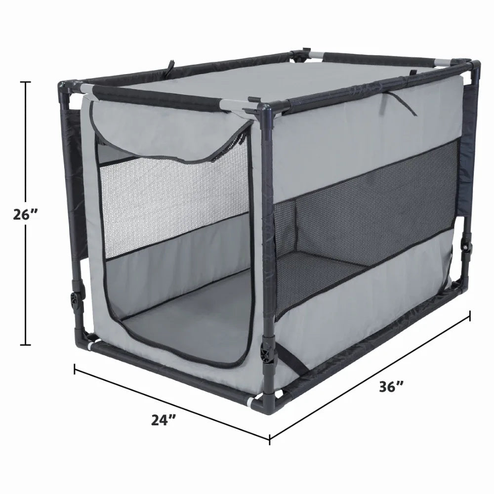 Large Portable Folding Dog Kennel Gray Soft Crate Pet Carrier for Travel Indoor Outdoor Use