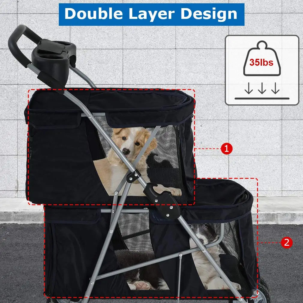4-Wheel Lightweight Folding Pet Stroller for Small Dogs and Cats with Soft Pad, Easy Travel and Storage