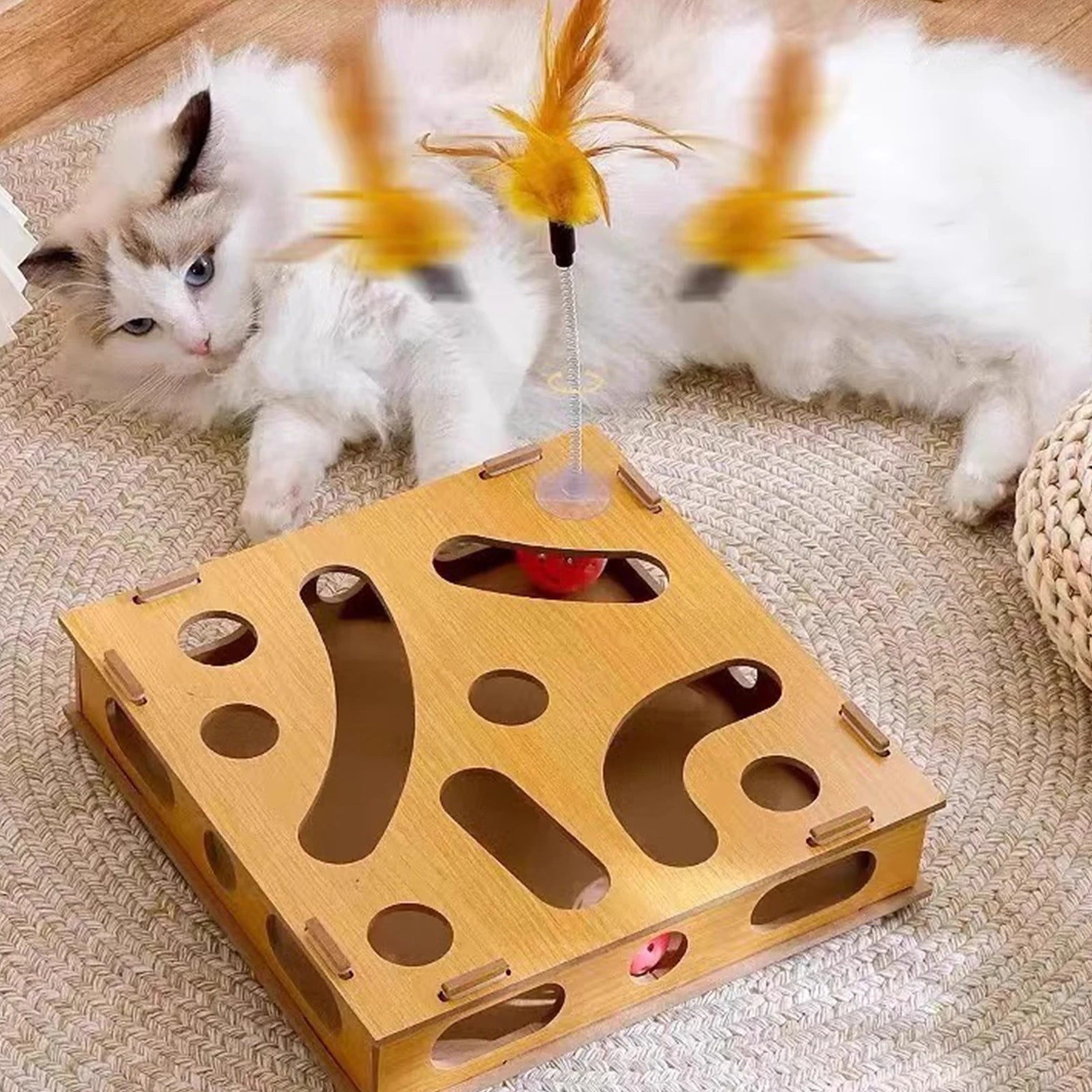 Cats Nail File Scratcher Game with 6 Balls Cats Scratching Puzzle Enrichment Box Multi Hole Cat Maze Game for Indoor Cats