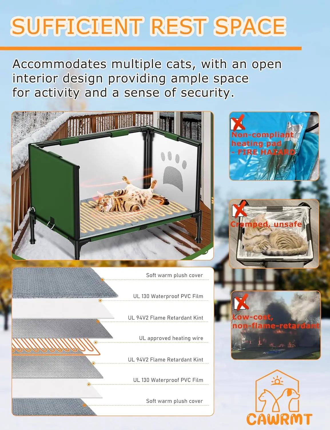 Large Heated Outdoor Cat House for Winter, Waterproof Insulated Shelter for Feral Cats (Green, 27x18x20)