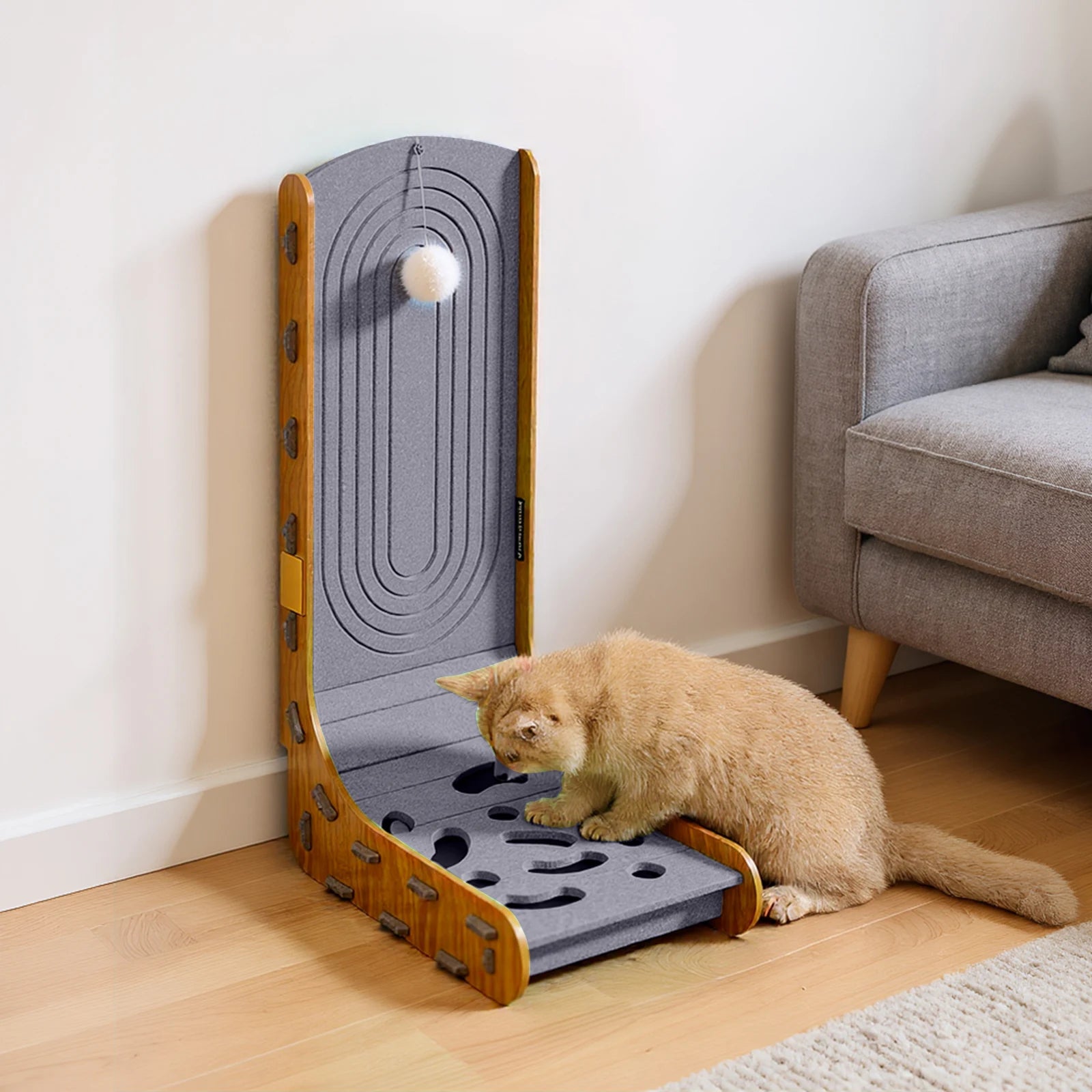 Cats Scratching Board with Ball L Shape Cat Scratcher for Couch Wall (Model 3)
