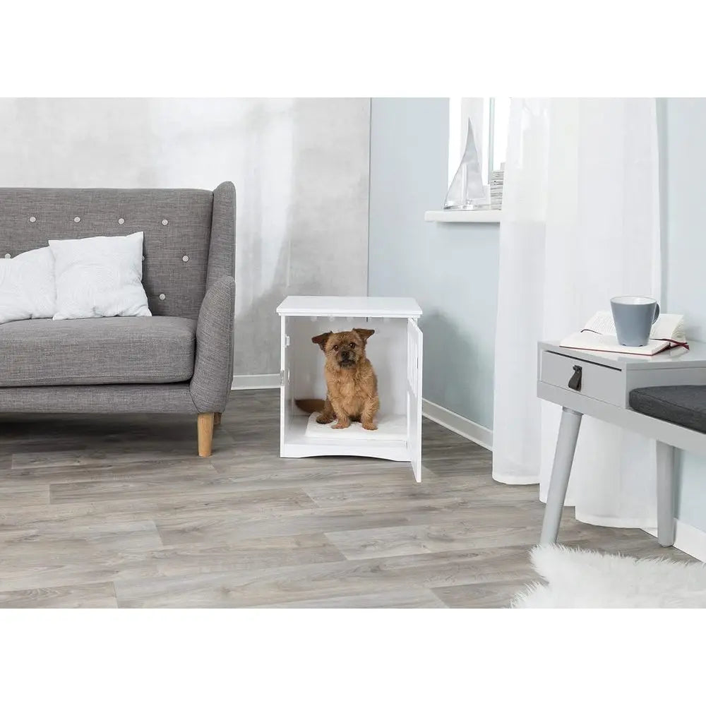19x20 Inch Wooden Dog Crate: Small Side Table for Home, Suitable for Small Dogs, White Finish