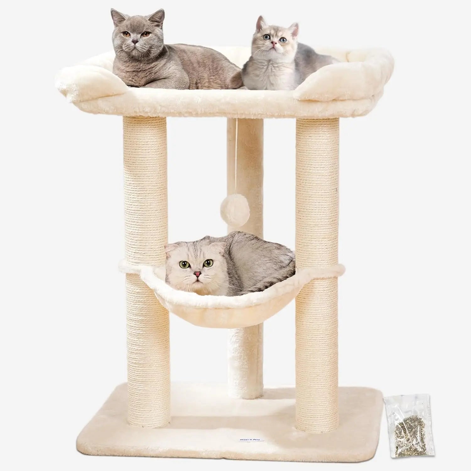 28' Large Cat Tree Tower for Indoor Cats, Cat Scratch Post with Large Bed for Maine Coon Big Cats, Sisal Cat Scratcher with