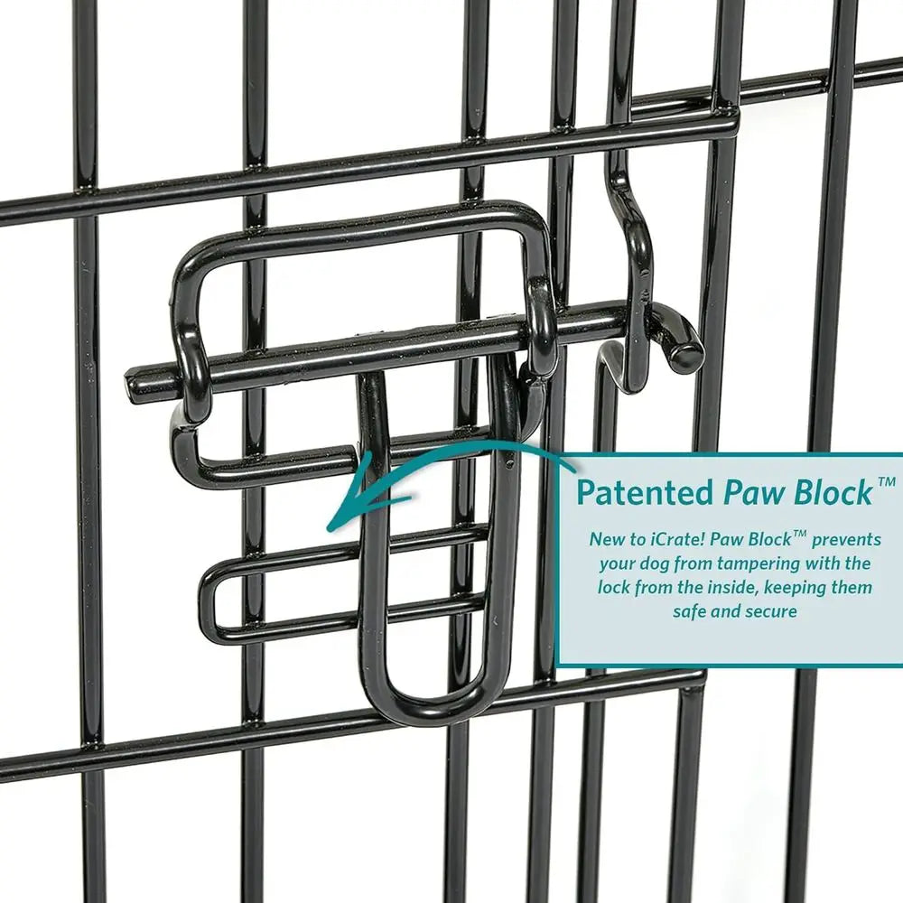 36-Inch iCrate or Medium-Large Breeds, 41-70 lbs, Double Door olding Dog Crate with Divider Panel, Leak-Proo Tray & Secure es, P