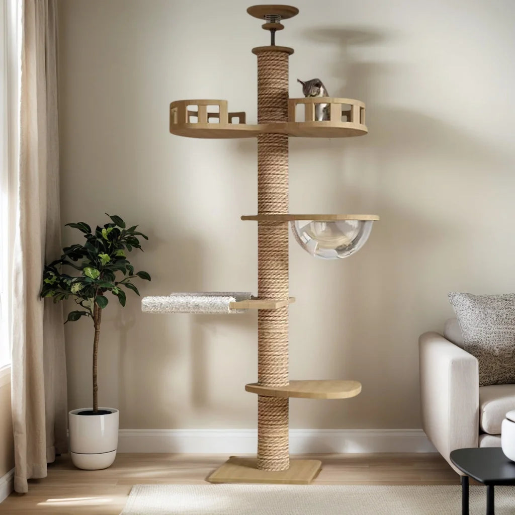 YXT Pet Furniture Large Cat Tree House Tower to Floor Adjustable Multi-Level Climbing Toys Cat Climbing Shelf with Scratching Po