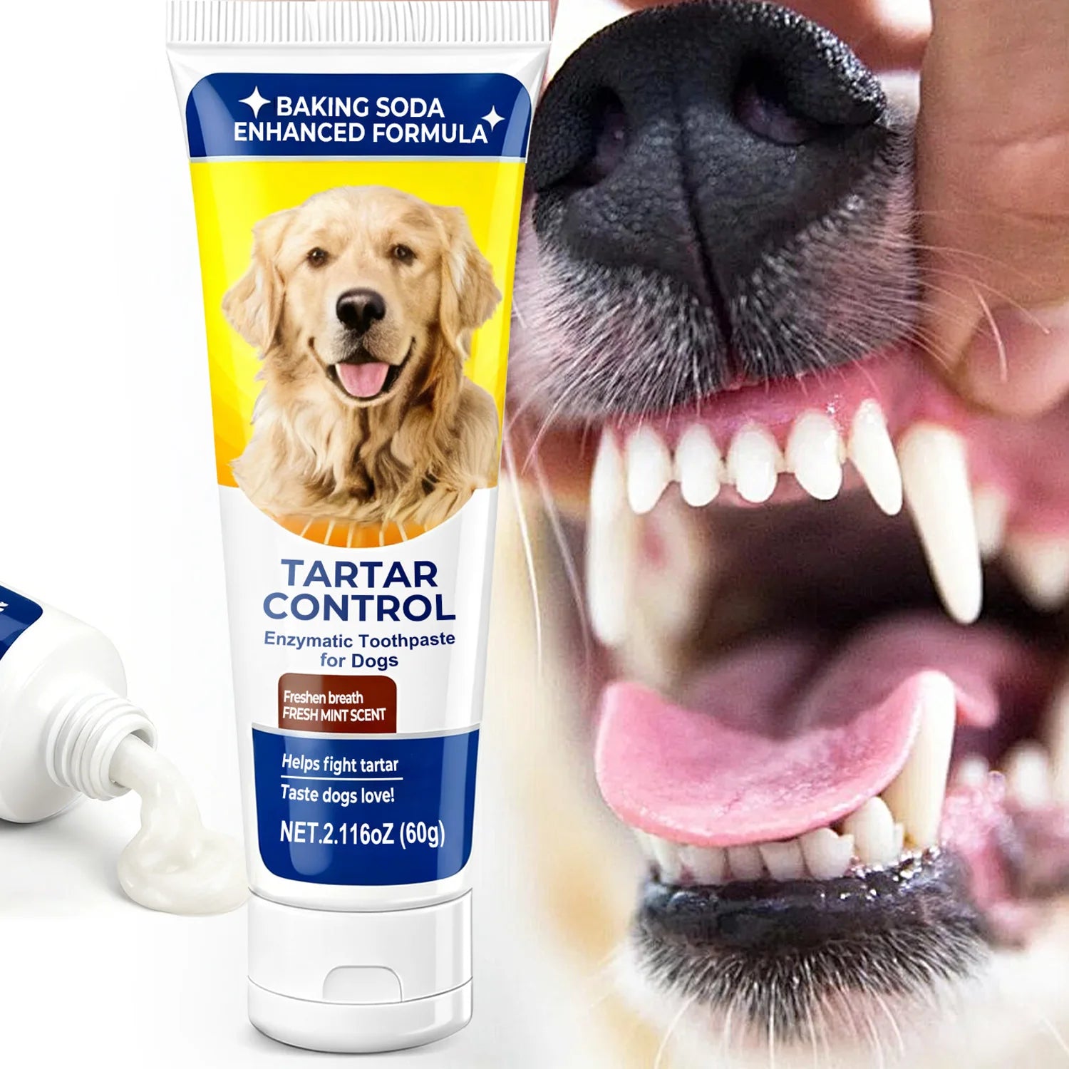 Baking soda fortified formula enzyme toothpaste helps dogs freshen their breath, control tartar and soothe their gums 60g