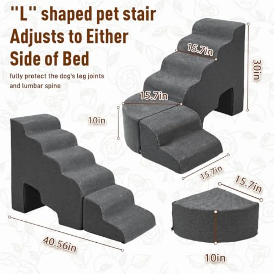 Stable Dog Stairs Steps Ramps for High Beds 30 Inches High Tall 6 Step Pet Stairs Steps for High Beds 30 Inch Large Dogs Non-Sl
