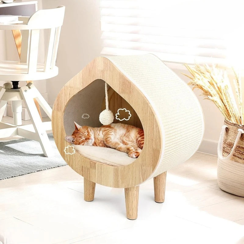 Luxury Cat Cave Bed Wooden Pet House Custom Animal Pattern Eco-Friendly Cats Shelter