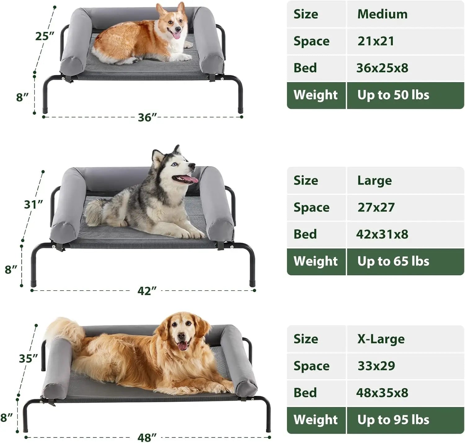 Elevated Cooling Dog Bed for Large Dogs - Waterproof, Breathable Mesh, Durable Portable Pet Cot Indoor Outdoor Grey