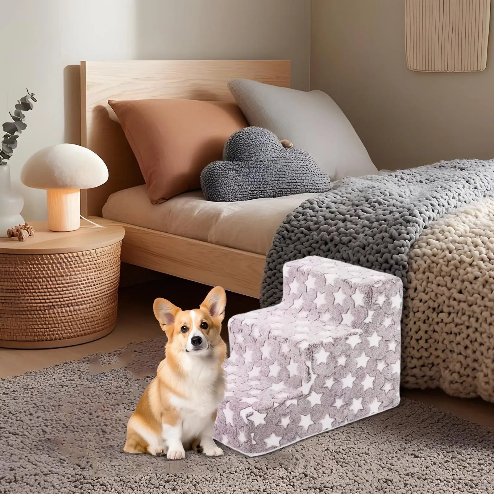 Dog Stairs 3 Steps Dog Stairs Ramp for High Beds Non-Slip Removable Cat Ladder Balanced Climbing Pet Ramp for Sofa Bedroom Chair