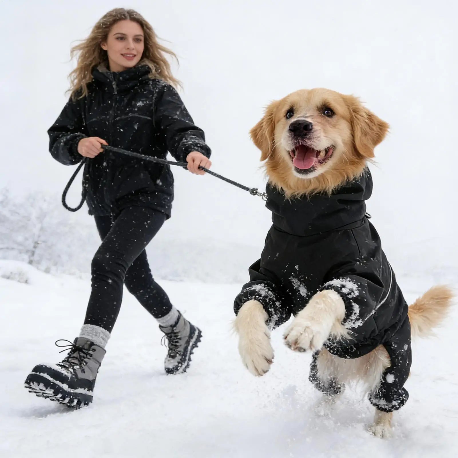Full Body Dog Coat With Adjustable Harness Dog Snowsuit Holiday Snow Rain Walk Jacket For Outdoor Winter Snow Playing