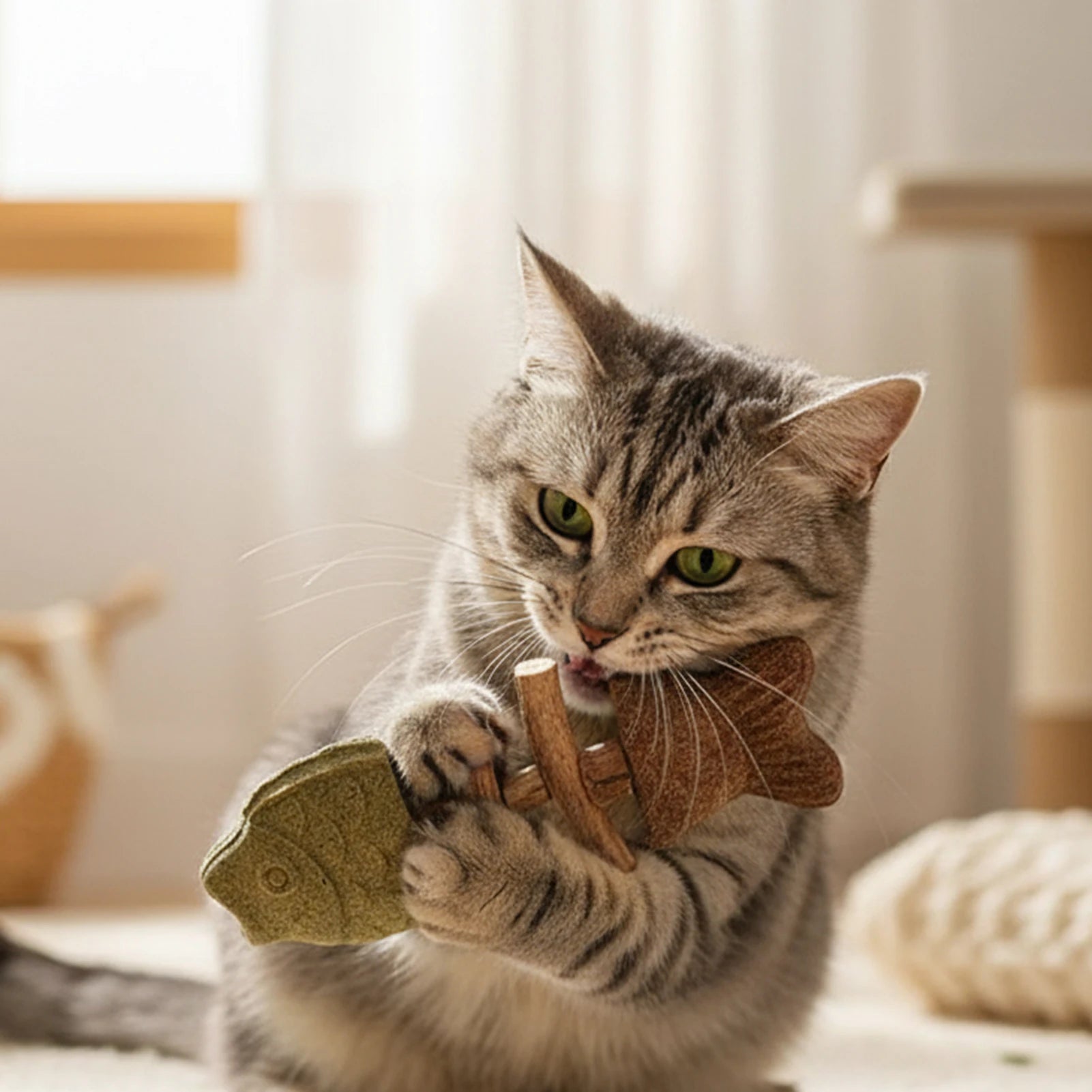 Fish Bone Cat Chew Toy with Silvervine Catnip Natural Textured Dental Care Teething Stick for Boredom Relief Kittens Adult Cats
