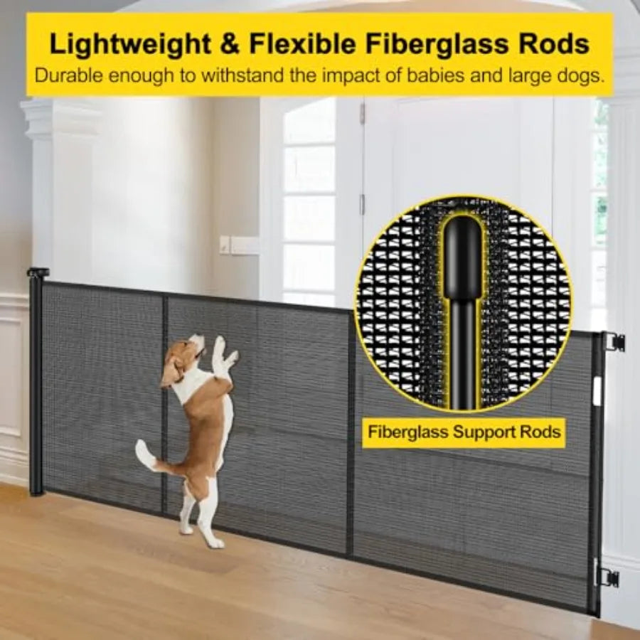 Reinforced 42" Tall x 200" Extra Wide Retractable Baby Gates Extra Long Pet Gate with Support Rods Outdoor Dog Gate for Wide Op
