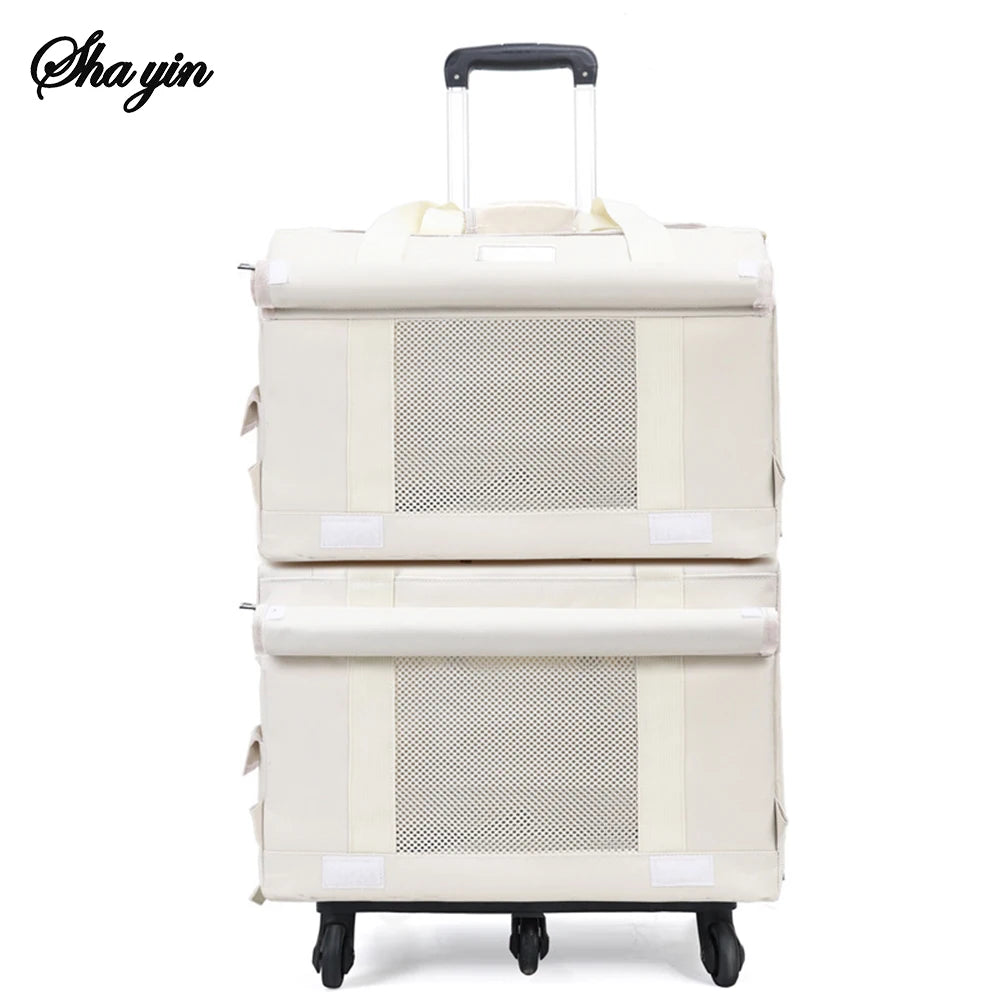 1PC Pet Rolling Suitcase Double-Layer Cat Bag Push-Pull Suitcase Large Capacity Two Breathable Dog Handbags