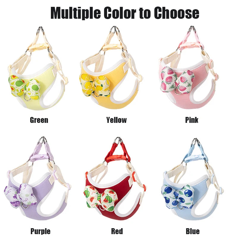 2026 New Harness Leash Set Fruit Print No Pull Step-in Harness with Removable Bow Reflective Outdoor Dog Leash for Small Dogs