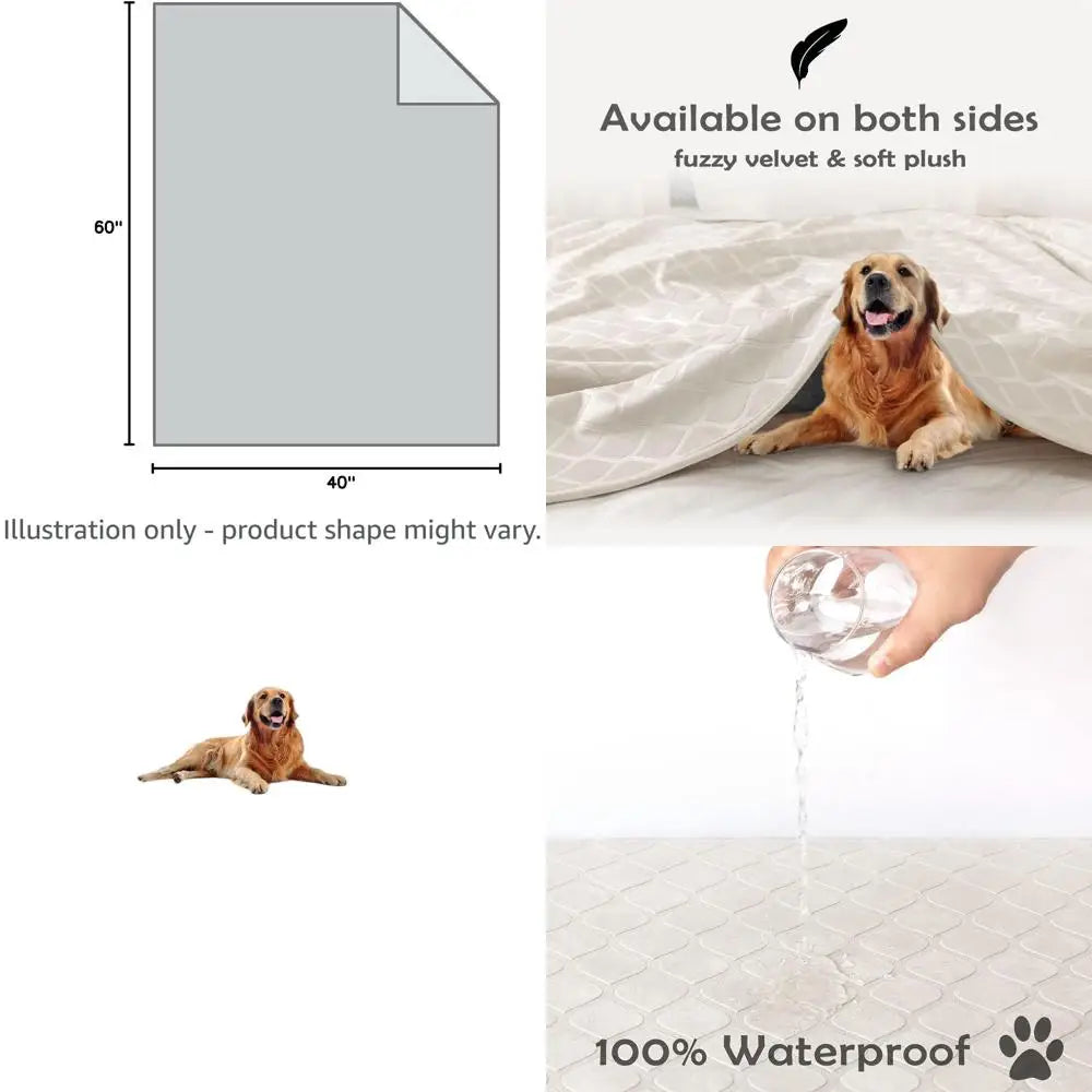 Cozy Moroccan Velvet Dog Blanket - Waterproof & Plush Pet Throw for Couch (82x102 inches, Cream & Sand)