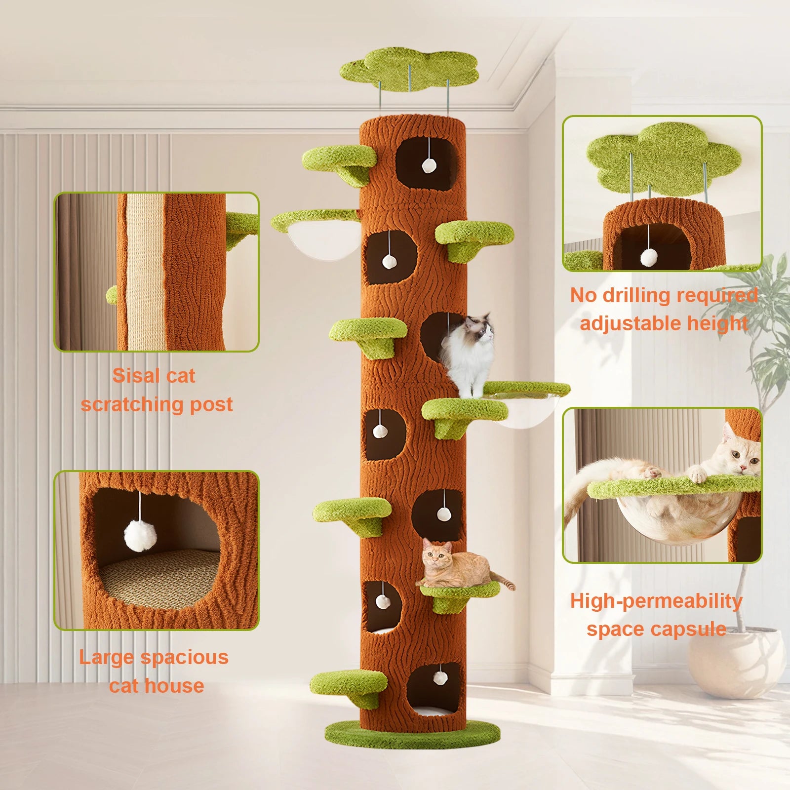 Tall Cat Tree Tower with Sisal Scratching Pad Cat Climbing Frame Super Large Cat Tree Tower for Indoor Cats Adults