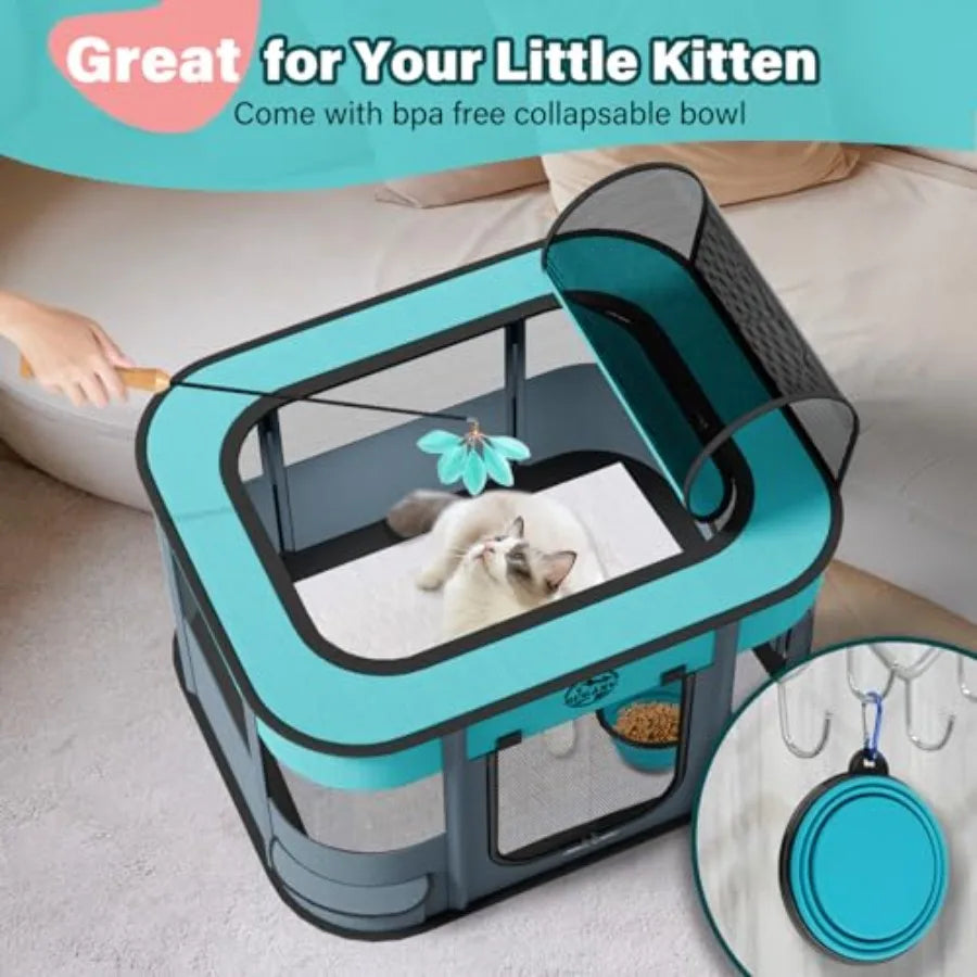 Puppy Playpen Cat Dog Crate: Play Pen Indoors Pet Playpens Portable Foldable Cage Kennel House for Medium Small Medium Kitten R