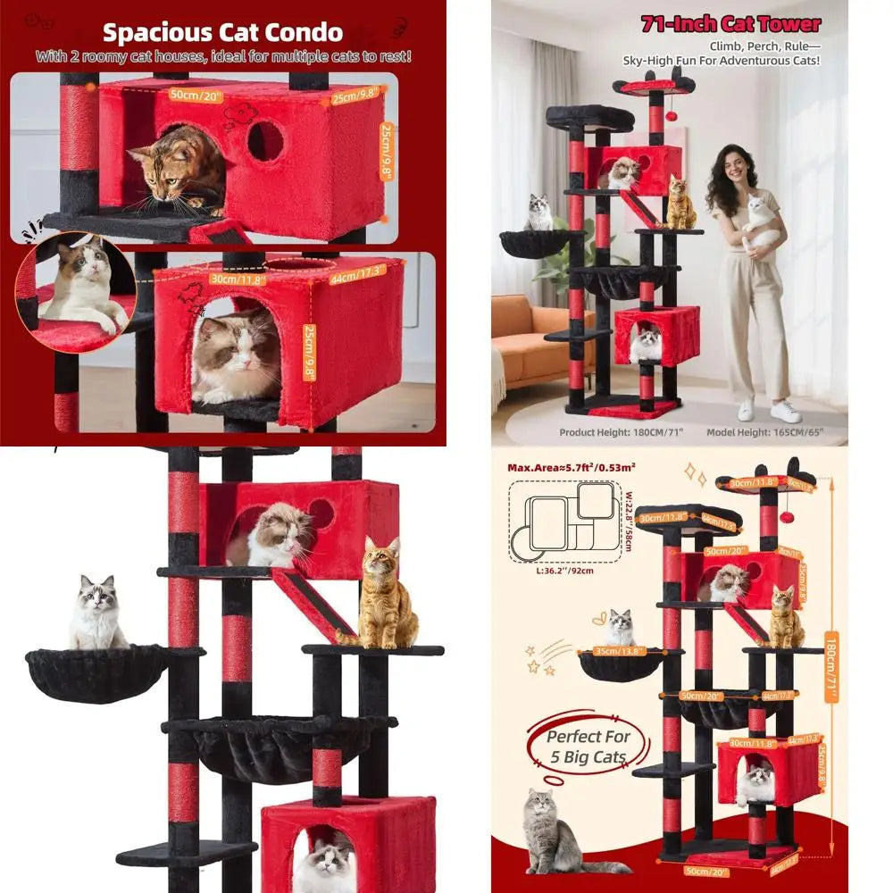 71 Large Indoor Cat Tower, Multi-Level Cat Condo with 8 Sisal Posts, Metal Frame, Hammock, Scratch Board, 2 Perches
