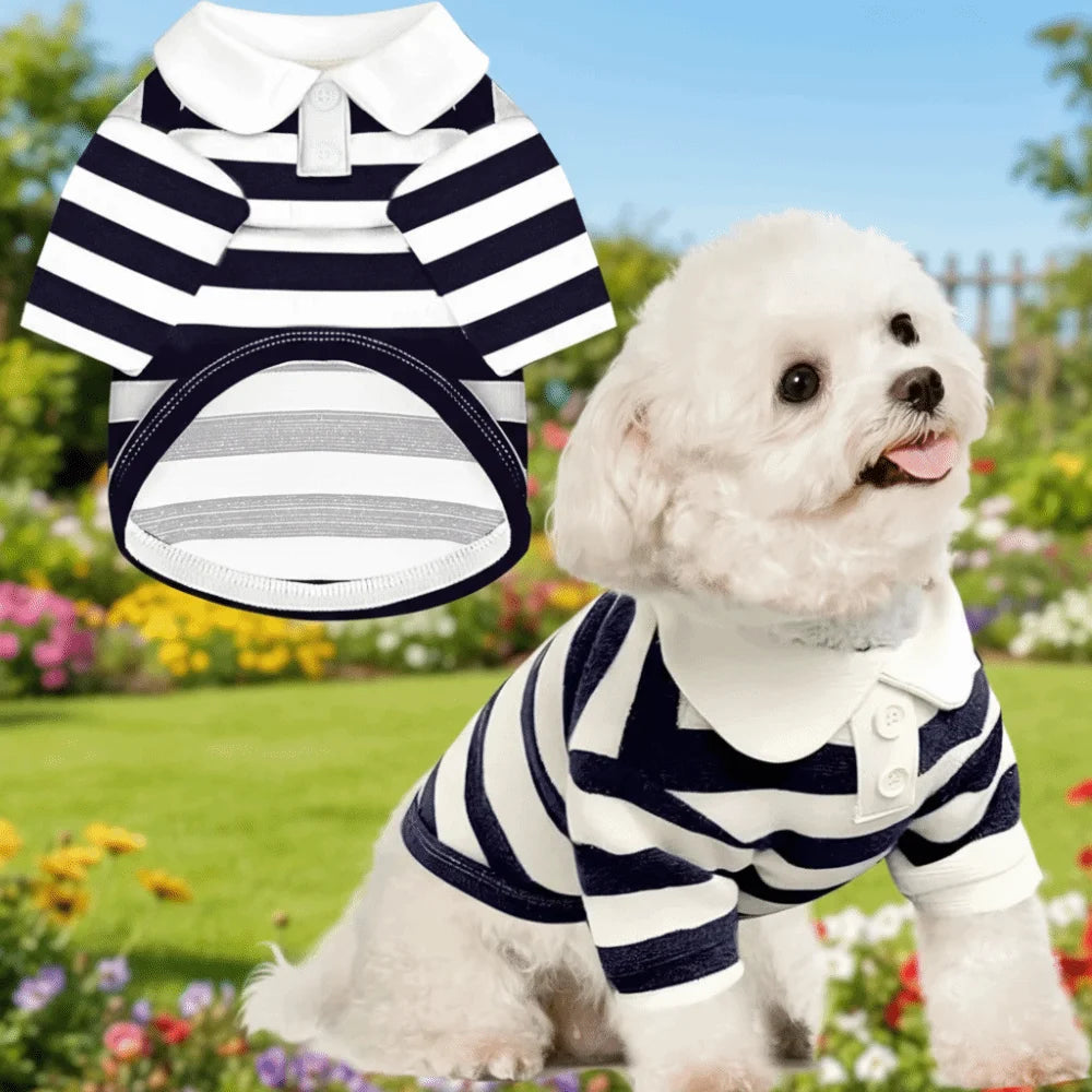 Fashion Collared Style Dog Striped Shirt Breathable Soft Dog Thin Shirt Cooling Vest Comfortable Pet Hoodie for Puppy Dogs Cats