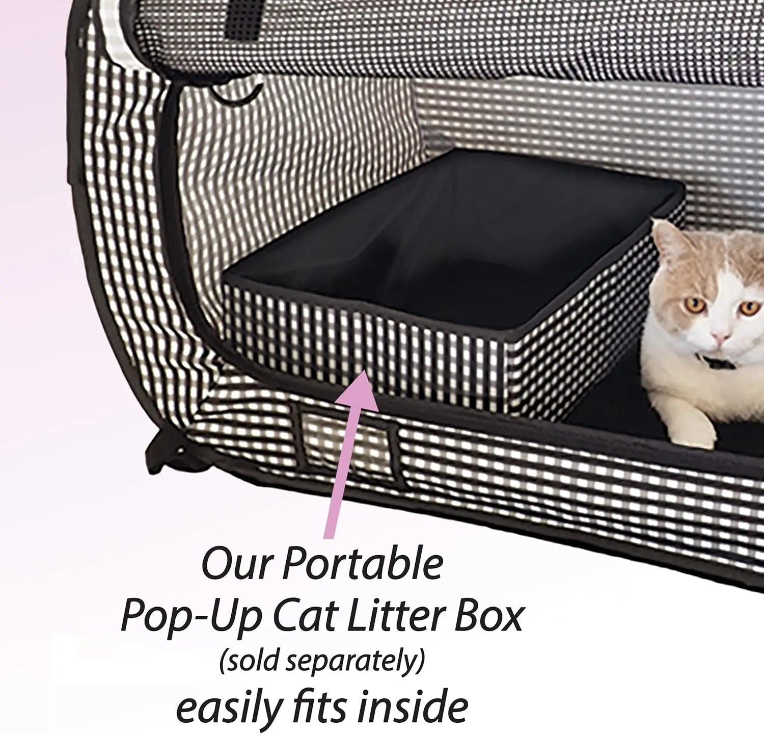 Collapsible Cat Travel Carrier with Litter Box Set, Gray White Stripes, Pop-Up Design for Easy Transport