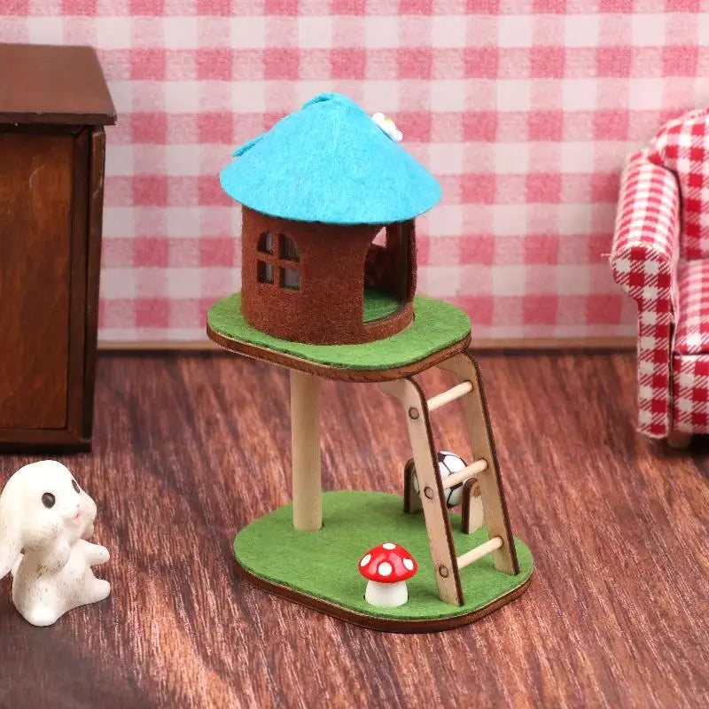 Cute Mini Dollhouse Cat Climbing Frame Cat Tower Model Dollhouse Living Room Furniture Decoration Micro Scene Accessories
