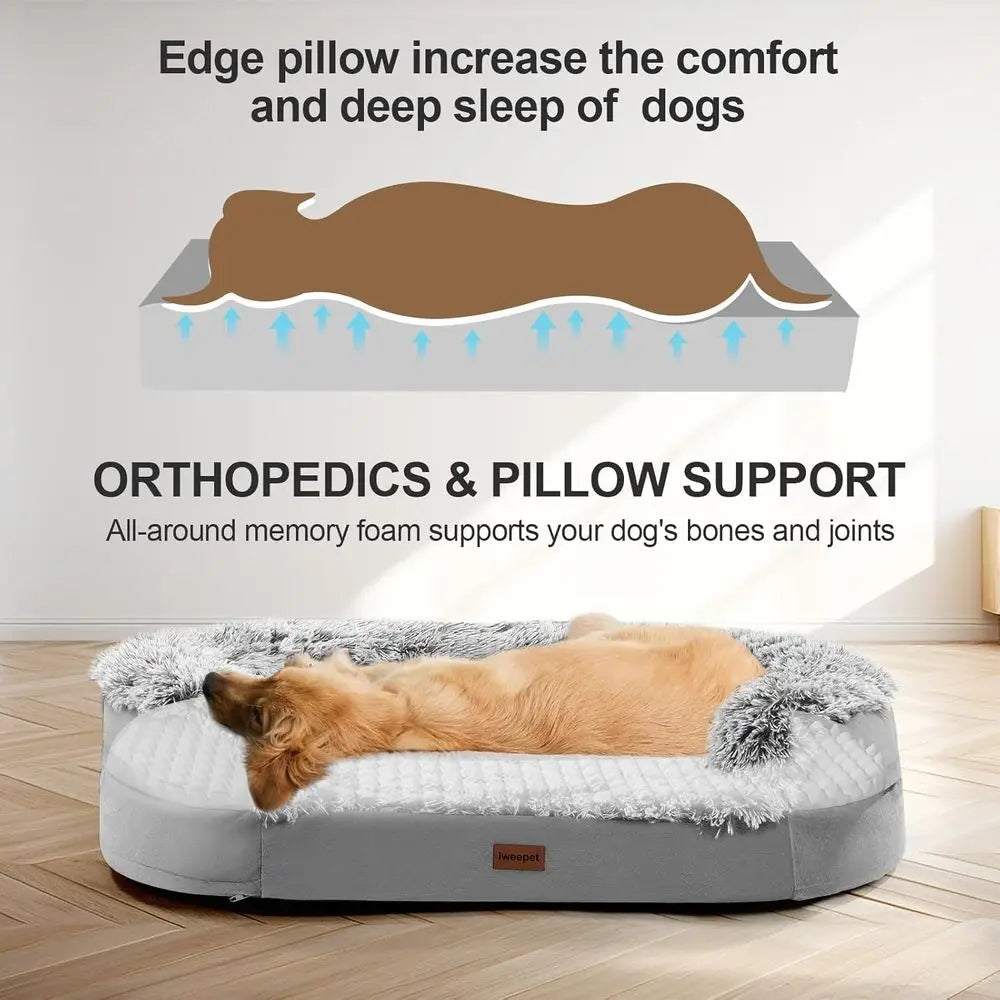 Thickened Orthopedic Dog Bed for Large Dogs - Supportive Sofa with Egg-Crate Foam, Removable Cover, Waterproof Liner, Half-Round