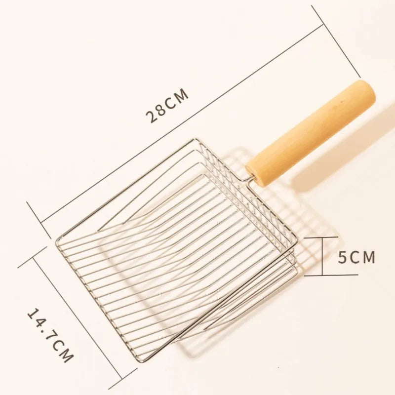 Cat Litter Scoop Metal Sand Scoop for Cats Toilet Cleaning Wooden Handle Cat Litter Shovels Stainless Steel Cats Sand Shovels