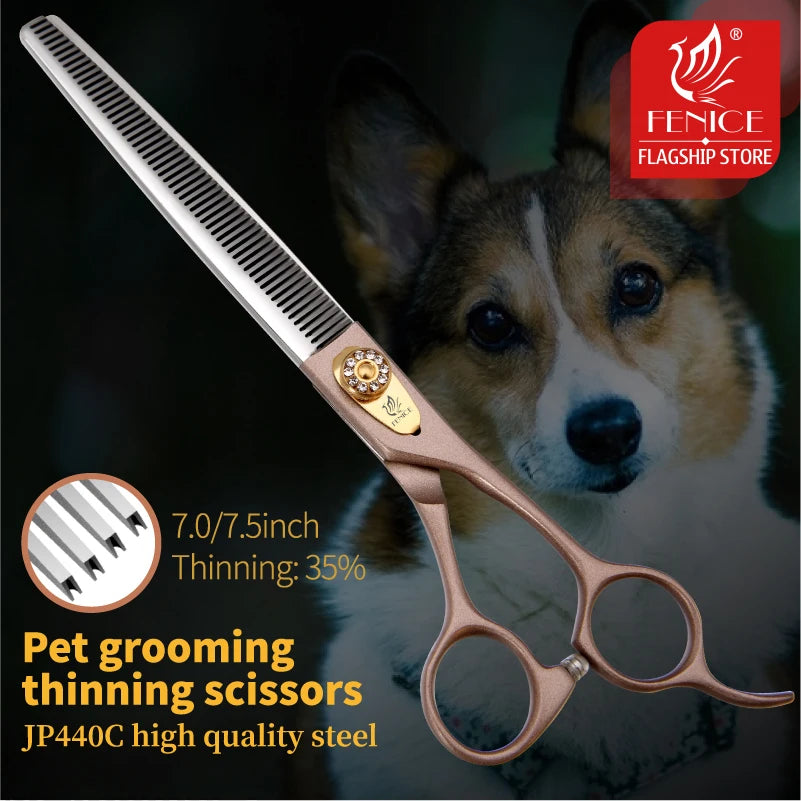 Fenice 7.0/7.5inch Professional Pet Grooming Scissors Champagne Gold Thinning Scissor for Dogs JP440C Pet Groomer Tools Products